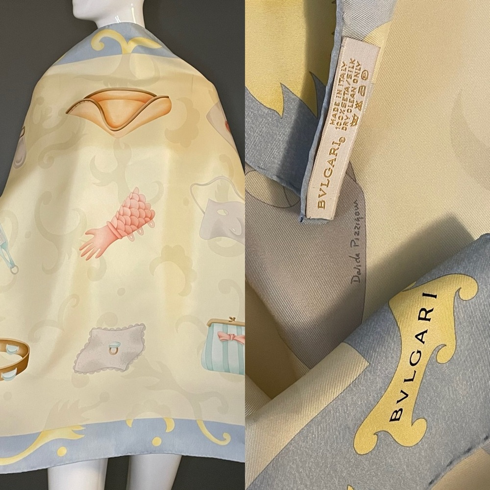 Gorg Bvlgari Silk Scarf Pizzigoni Design 34 In Excellent Condition Bulgari